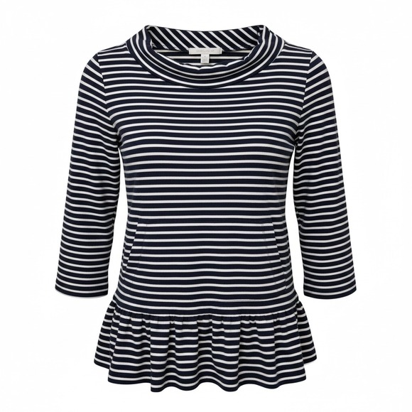 kate spade Tops - Kate Spade Striped Top Womens XS Navy White Ruffle Hem Nautical Preppy Chic